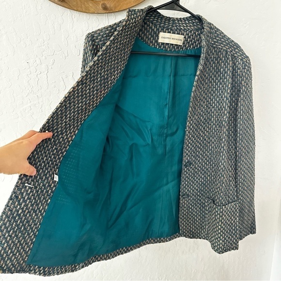 Vintage Chester Weinberg Green Multicolor Woven Stitch Double Breasted Blazer - Picture 6 of 14
